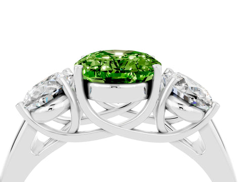 White gold Three-Stone Oval Cut Peridot Engagement Ring with Prong Setting_4