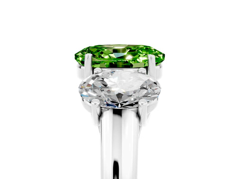 White gold Three-Stone Oval Cut Peridot Engagement Ring with Prong Setting_5