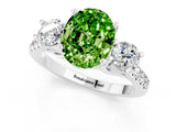 White gold Three-Stone Oval Cut Peridot Pavé Band with Four-Prong Setting_1