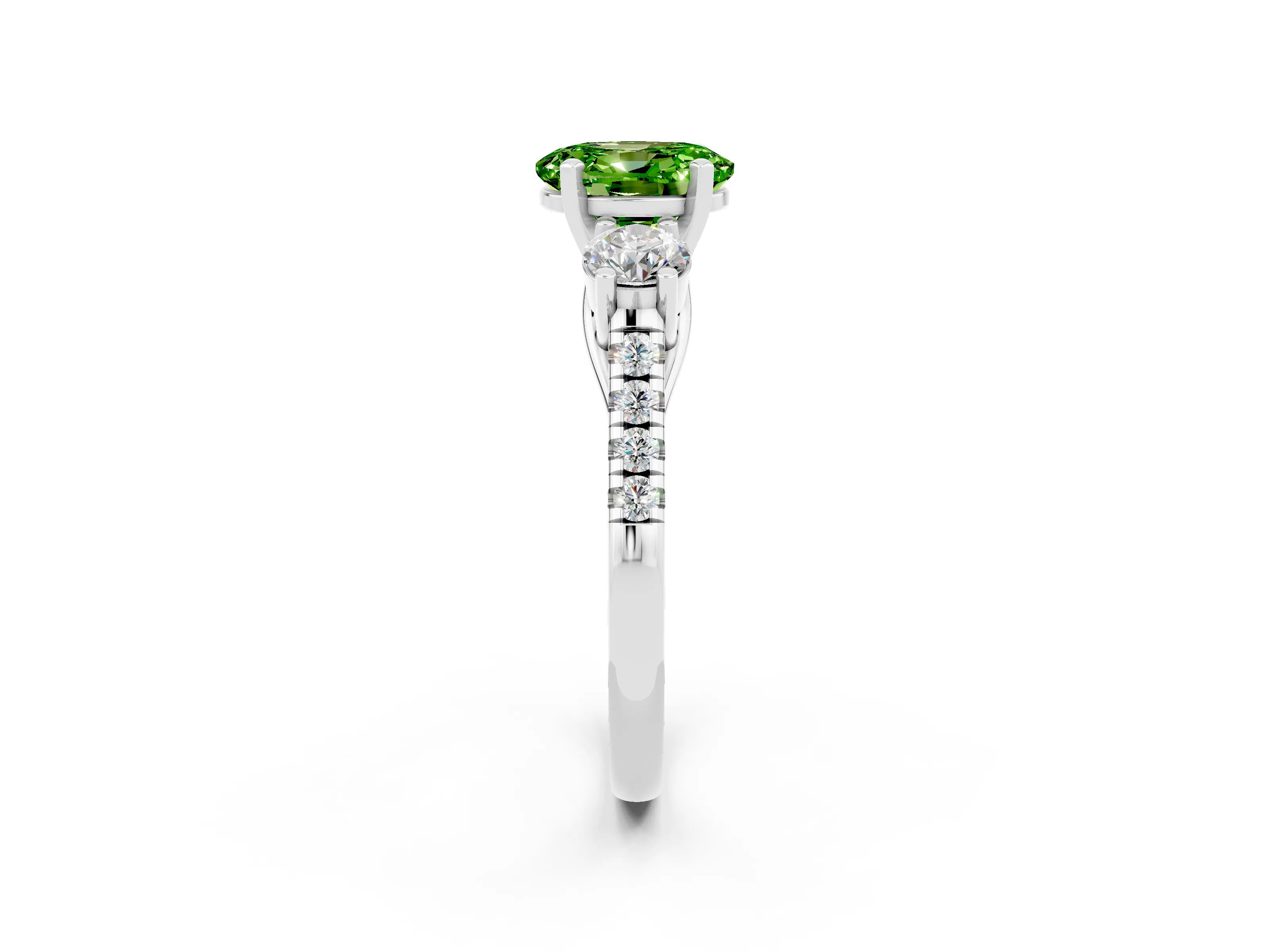 White gold Three-Stone Oval Cut Peridot Pavé Band with Four-Prong Setting_2