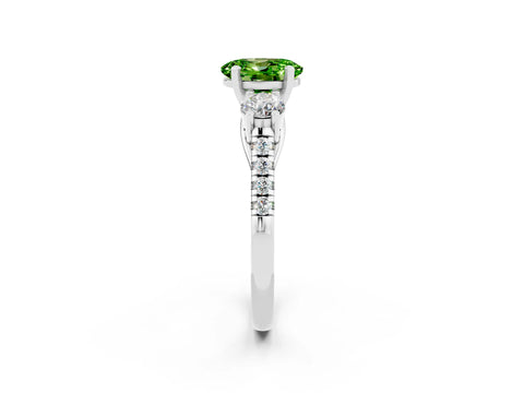 White gold Three-Stone Oval Cut Peridot Pavé Band with Four-Prong Setting_2