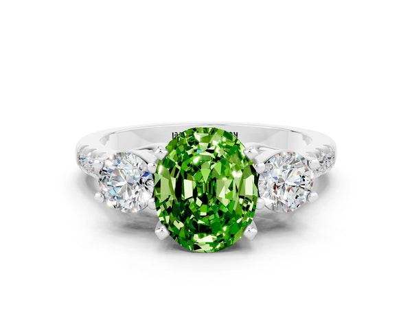 Silver Three-Stone Oval Cut Peridot Pavé Band with Four-Prong Setting