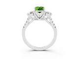 White gold Three-Stone Oval Cut Peridot Pavé Band with Four-Prong Setting_3