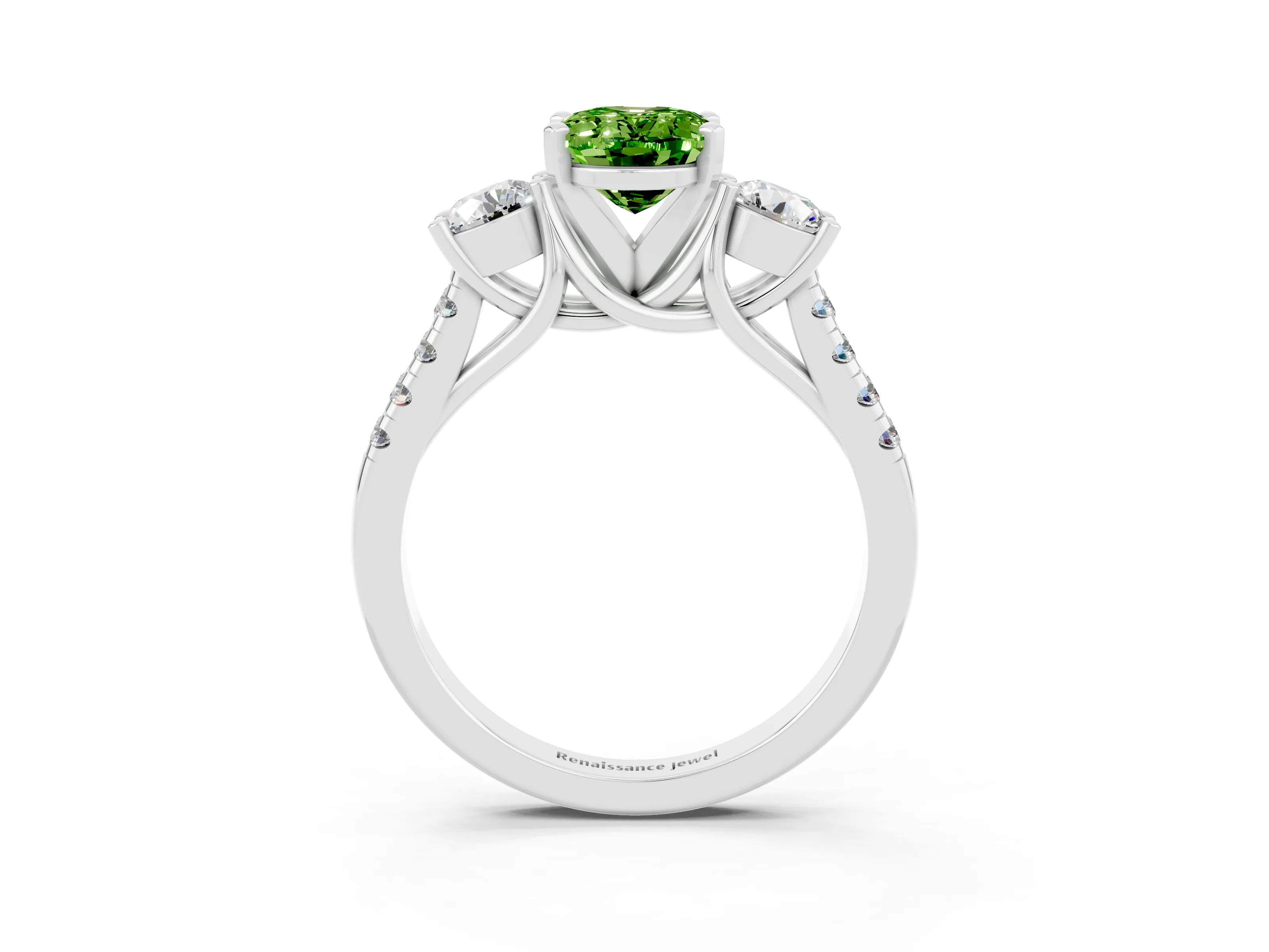 White gold Three-Stone Oval Cut Peridot Pavé Band with Four-Prong Setting_3
