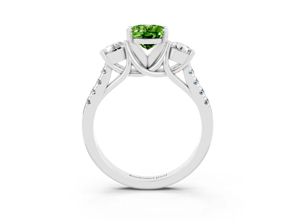 Silver Three-Stone Oval Cut Peridot Pavé Band with Four-Prong Setting