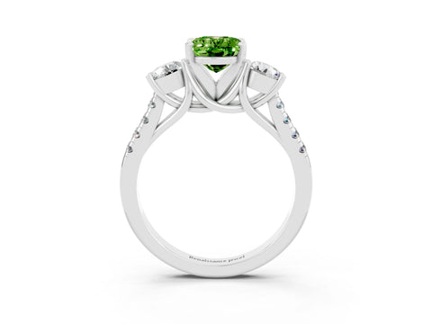 White gold Three-Stone Oval Cut Peridot Pavé Band with Four-Prong Setting_3