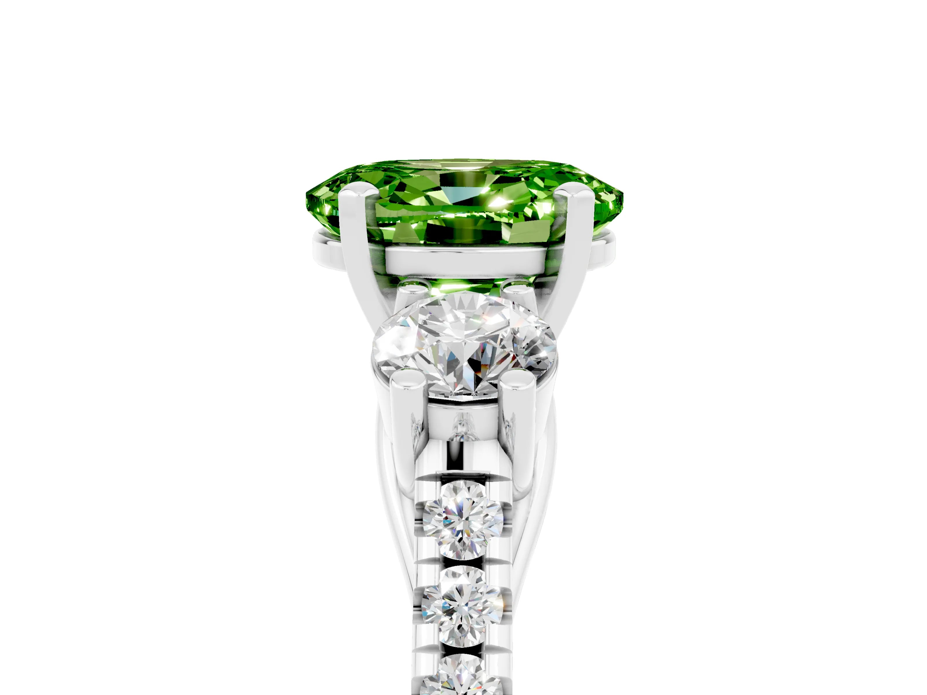 White gold Three-Stone Oval Cut Peridot Pavé Band with Four-Prong Setting_5