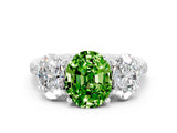 White gold Three-Stone Oval Cut Peridot Ring with Pavé Band and Prong Setting_12