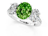 White gold Three-Stone Oval Cut Peridot Ring with Pavé Band and Prong Setting_13