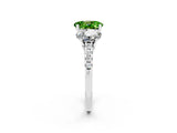 White gold Three-Stone Oval Cut Peridot Ring with Pavé Band and Prong Setting_14