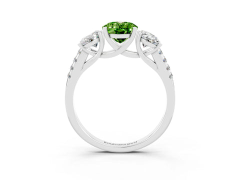 White gold Three-Stone Oval Cut Peridot Ring with Pavé Band and Prong Setting_15