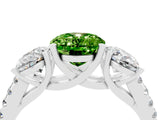 White gold Three-Stone Oval Cut Peridot Ring with Pavé Band and Prong Setting_16