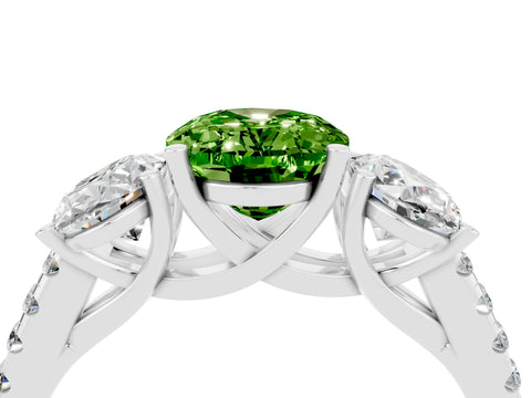 White gold Three-Stone Oval Cut Peridot Ring with Pavé Band and Prong Setting_16