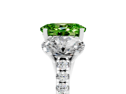 White gold Three-Stone Oval Cut Peridot Ring with Pavé Band and Prong Setting_17