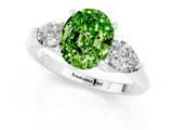 White gold Three-Stone Oval Cut Peridot Ring with Pear Side Stones and Four-Prong Setting_1