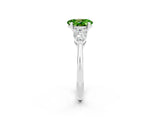 White gold Three-Stone Oval Cut Peridot Ring with Pear Side Stones and Four-Prong Setting_2