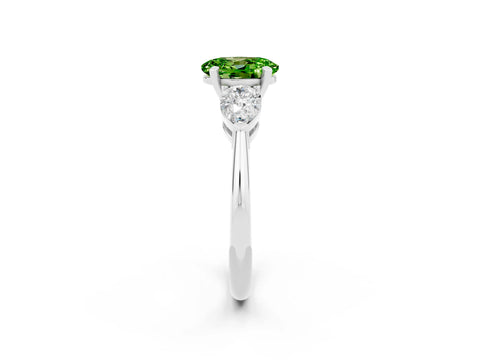 White gold Three-Stone Oval Cut Peridot Ring with Pear Side Stones and Four-Prong Setting_2