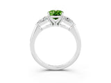White gold Three-Stone Oval Cut Peridot Ring with Pear Side Stones and Four-Prong Setting_3