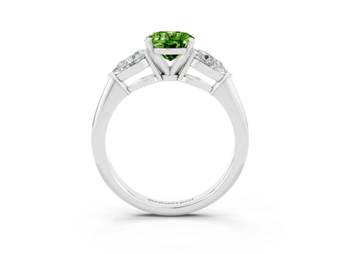 White gold Three-Stone Oval Cut Peridot Ring with Pear Side Stones and Four-Prong Setting_3