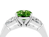 White gold Three-Stone Oval Cut Peridot Ring with Pear Side Stones and Four-Prong Setting_4