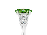 White gold Three-Stone Oval Cut Peridot Ring with Pear Side Stones and Four-Prong Setting_5