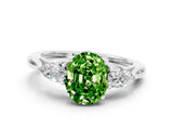 White gold Three-Stone Oval Cut Peridot Ring with Pear  Side Stones in Four-Prong Setting_12