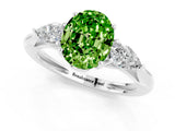 White gold Three-Stone Oval Cut Peridot Ring with Pear  Side Stones in Four-Prong Setting_13