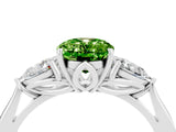 White gold Three-Stone Oval Cut Peridot Ring with Pear  Side Stones in Four-Prong Setting_16