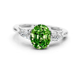 White gold Three-Stone Oval Cut Peridot Ring with Pear  Side Stones in Four-Prong Setting_48