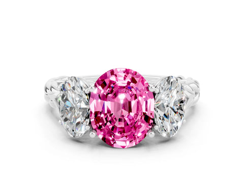 White gold Three-Stone Oval Cut Pink Sapphire Braided Band Ring with Four-Prong Setting_36
