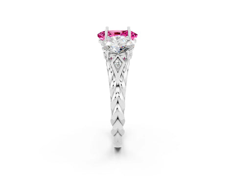 White gold Three-Stone Oval Cut Pink Sapphire Braided Band Ring with Four-Prong Setting_38