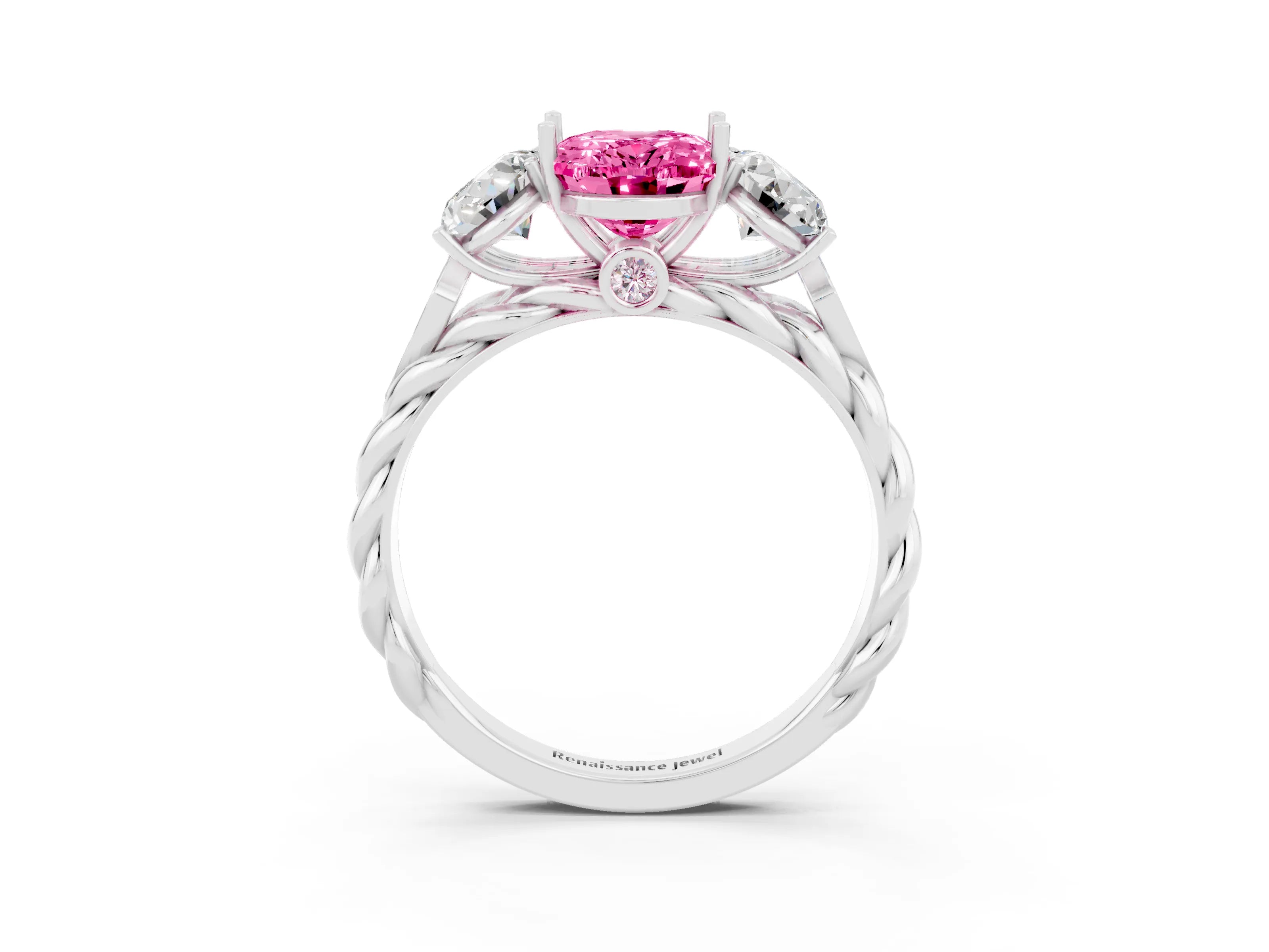 White gold Three-Stone Oval Cut Pink Sapphire Braided Band Ring with Four-Prong Setting_39