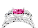 White gold Three-Stone Oval Cut Pink Sapphire Braided Band Ring with Four-Prong Setting_40