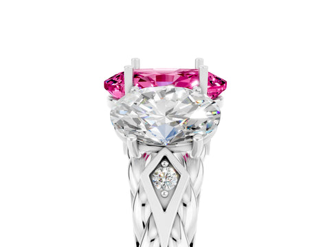 White gold Three-Stone Oval Cut Pink Sapphire Braided Band Ring with Four-Prong Setting_41