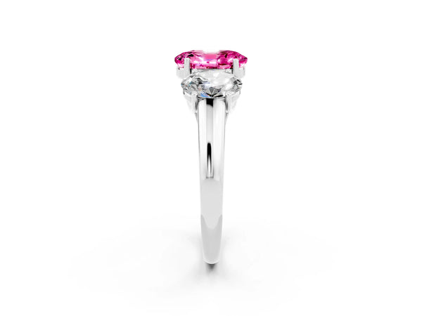 White gold Three-Stone Oval Cut Pink Sapphire Engagement Ring with Prong Setting