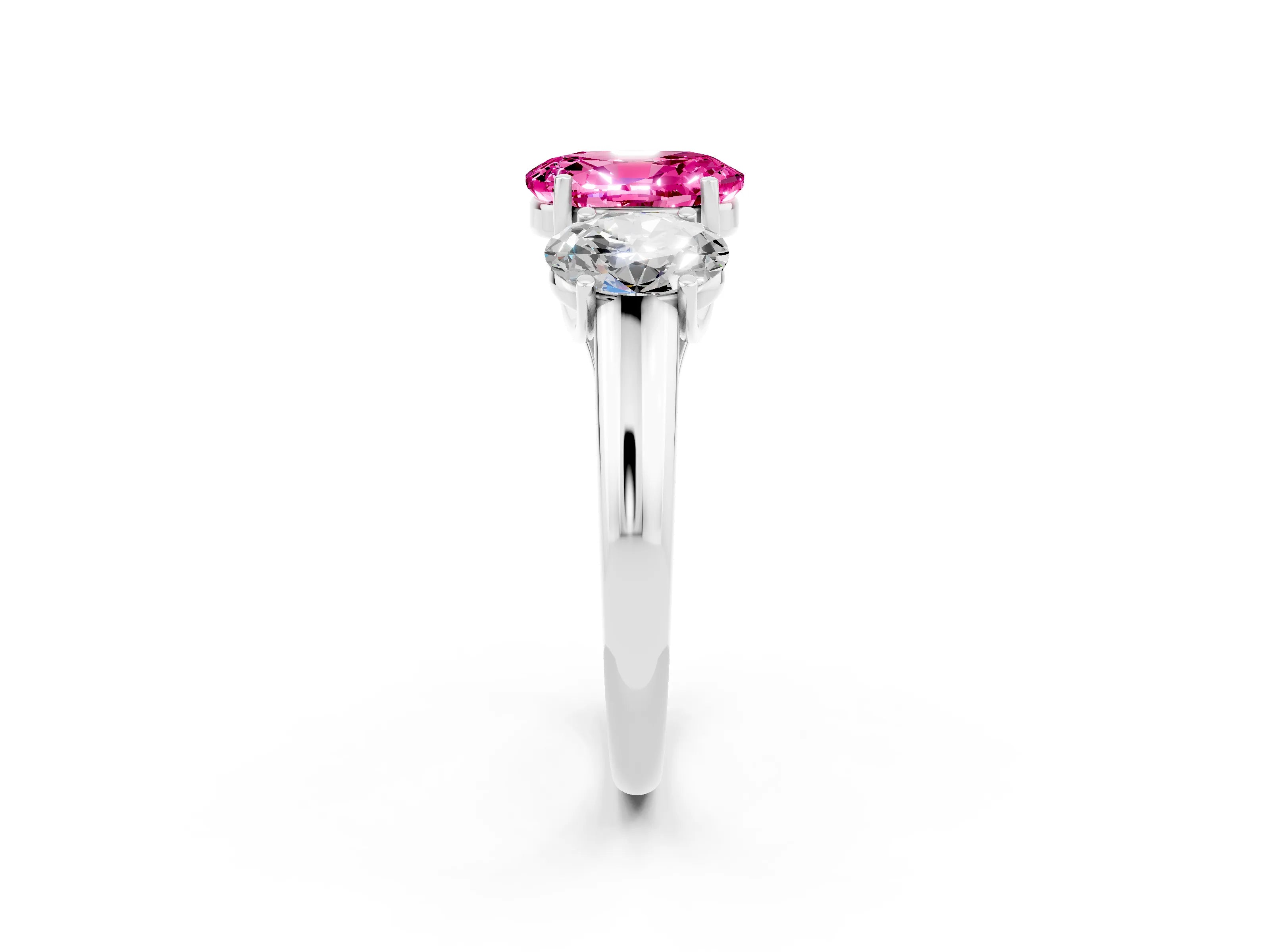 White gold Three-Stone Oval Cut Pink Sapphire Engagement Ring with Prong Setting_2