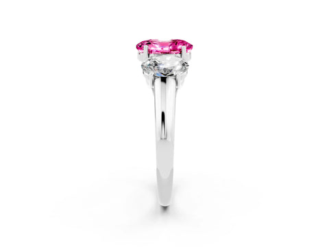 White gold Three-Stone Oval Cut Pink Sapphire Engagement Ring with Prong Setting_2