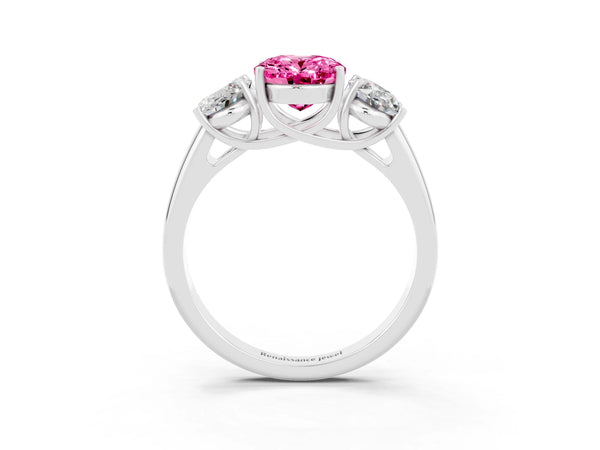 Silver Three-Stone Oval Cut Pink Sapphire Engagement Ring with Prong Setting