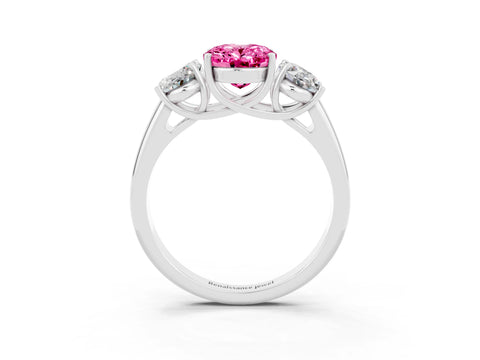 White gold Three-Stone Oval Cut Pink Sapphire Engagement Ring with Prong Setting_3