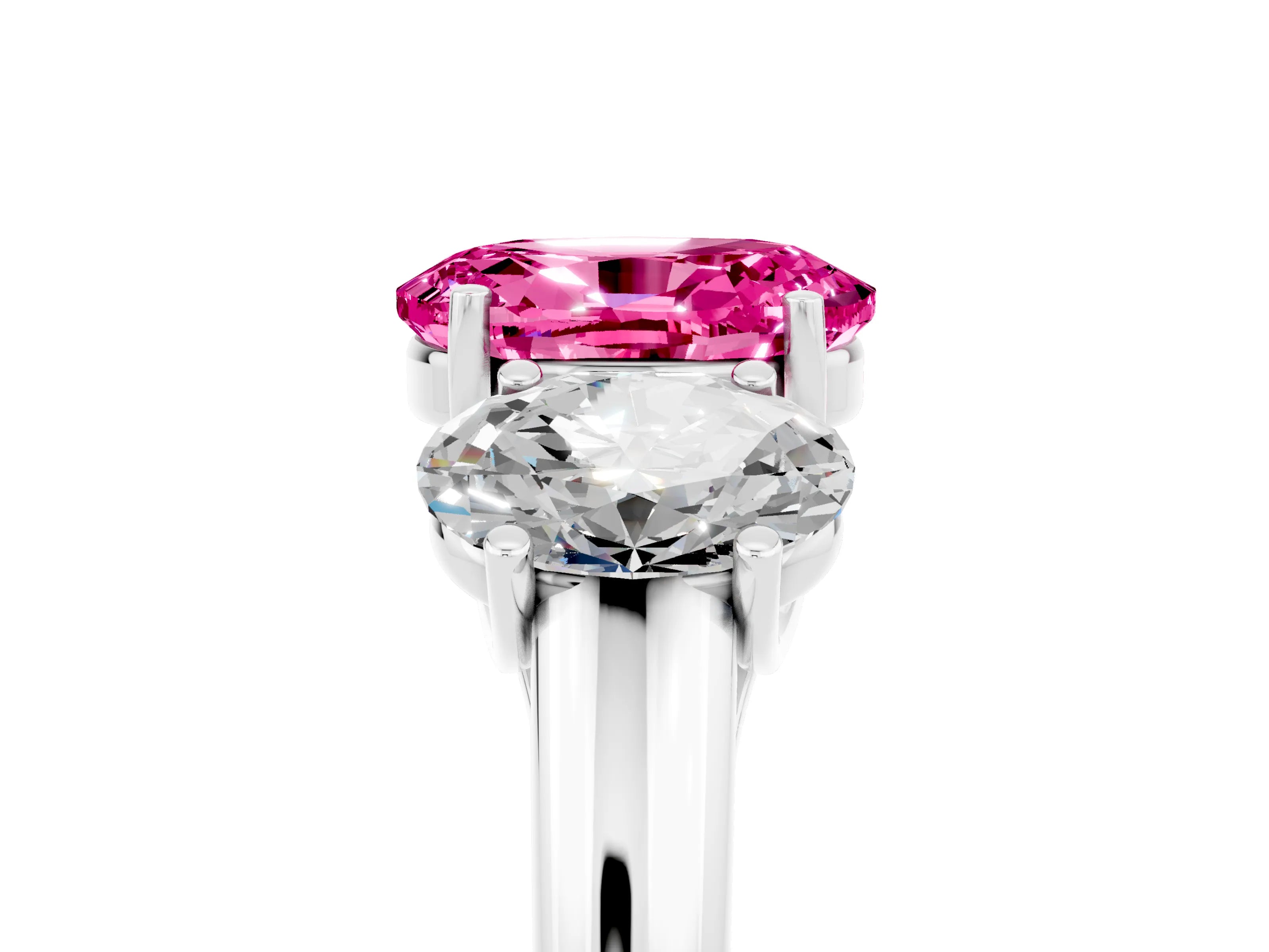 White gold Three-Stone Oval Cut Pink Sapphire Engagement Ring with Prong Setting_5