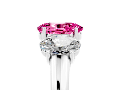 White gold Three-Stone Oval Cut Pink Sapphire Engagement Ring with Prong Setting_5