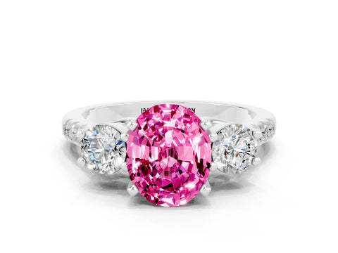 White gold Three-Stone Oval Cut Pink Sapphire Pavé Band with Four-Prong Setting_42