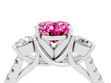 White gold Three-Stone Oval Cut Pink Sapphire Pavé Band with Four-Prong Setting_46