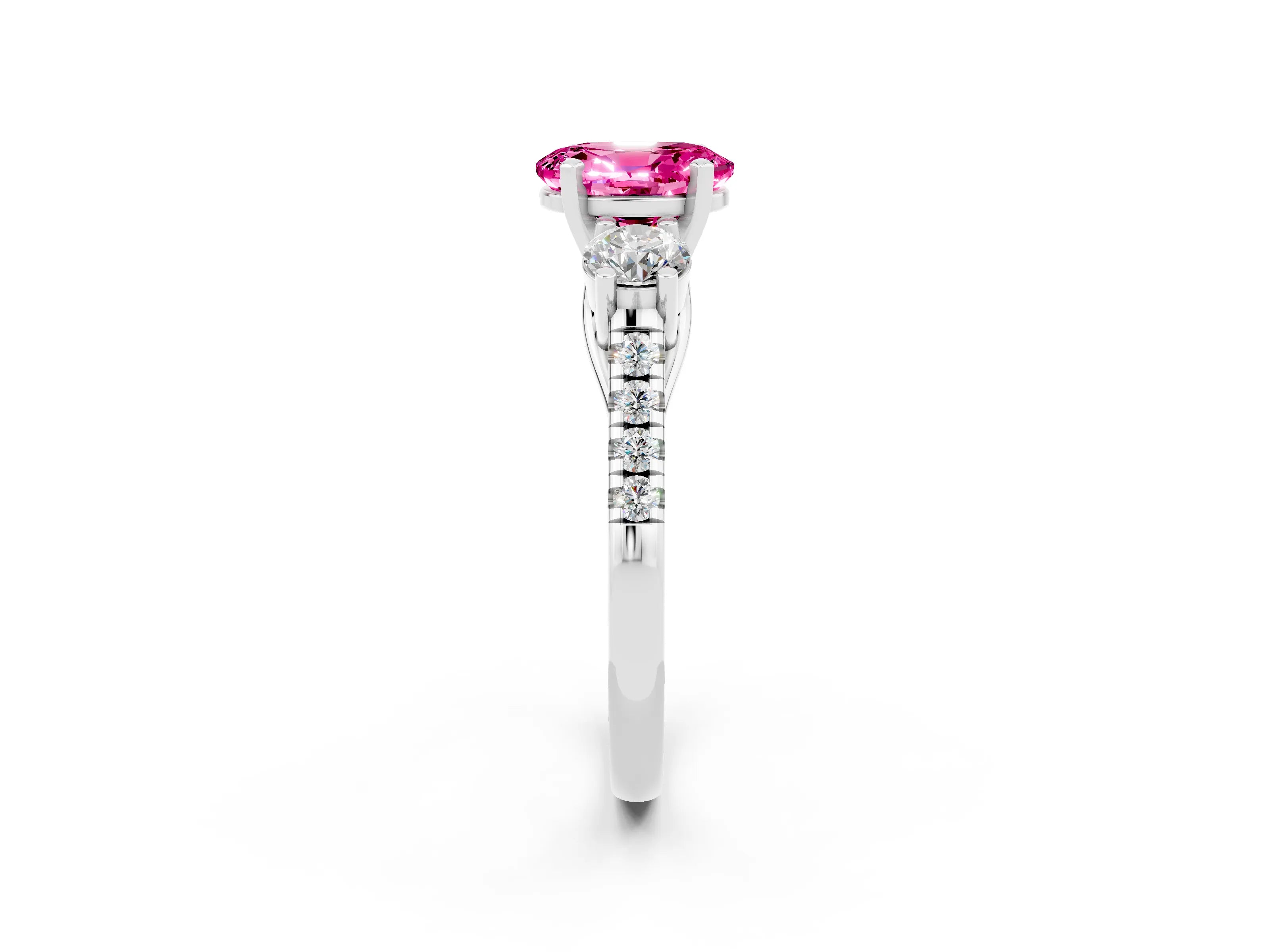 White gold Three-Stone Oval Cut Pink Sapphire Pavé Band with Four-Prong Setting_50