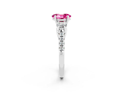 White gold Three-Stone Oval Cut Pink Sapphire Pavé Band with Four-Prong Setting_50