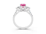 White gold Three-Stone Oval Cut Pink Sapphire Pavé Band with Four-Prong Setting_51
