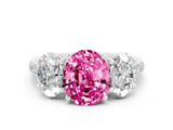 White gold Three-Stone Oval Cut Pink Sapphire Ring with Pavé Band and Prong Setting_36