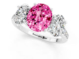 White gold Three-Stone Oval Cut Pink Sapphire Ring with Pavé Band and Prong Setting_37