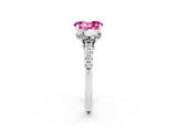 White gold Three-Stone Oval Cut Pink Sapphire Ring with Pavé Band and Prong Setting_38