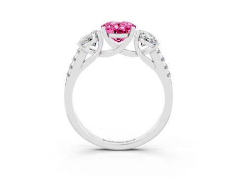 White gold Three-Stone Oval Cut Pink Sapphire Ring with Pavé Band and Prong Setting_39